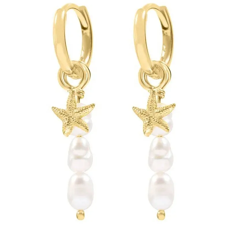 Boho & Mala Pearl Starfish Huggies 18k Gold Plated Hoop Earring