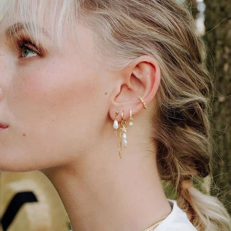 Boho & Mala Pearl Starfish Huggies 18k Gold Plated Hoop Earring