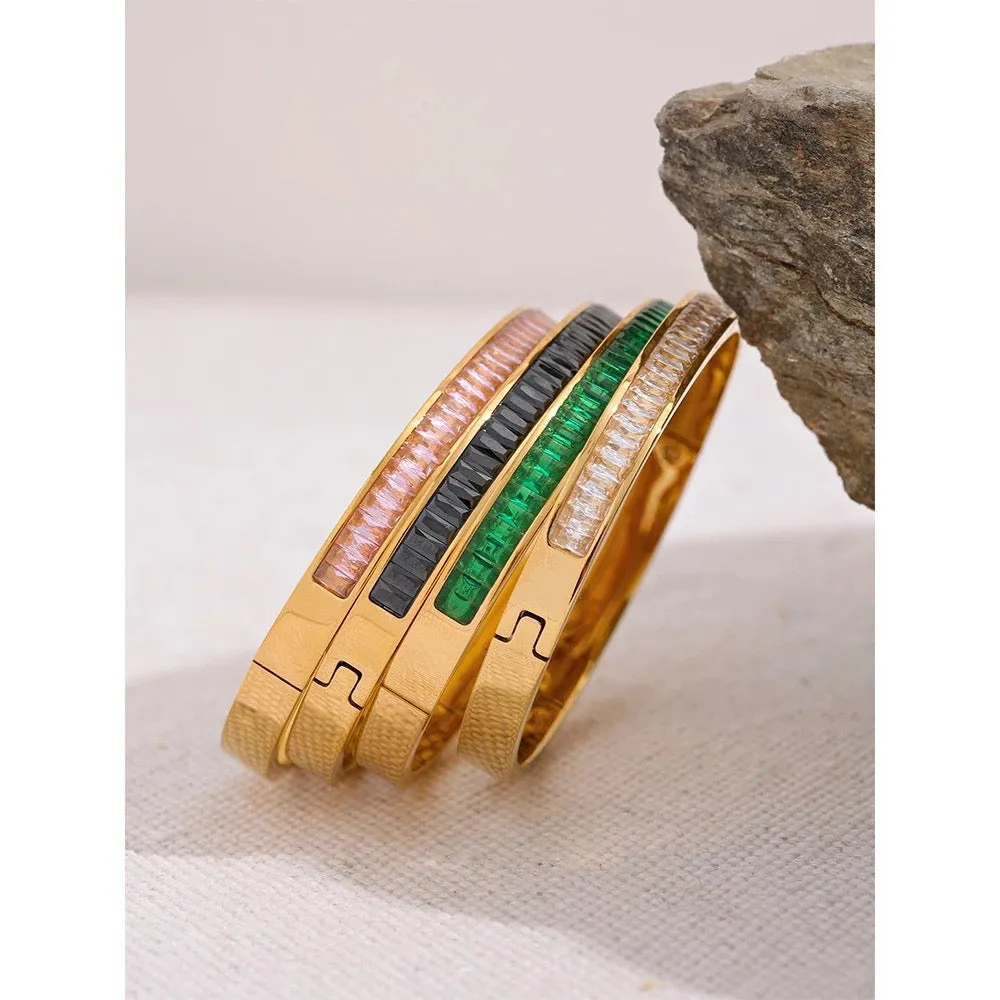 Boho & Mala Pink Cubic Zirconia Gold Bangle