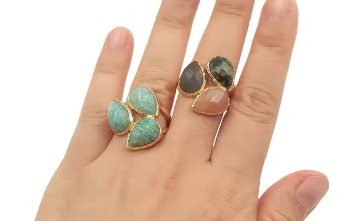 Boho & Mala Rose Quartz Stone Gold Ring (adjustable)