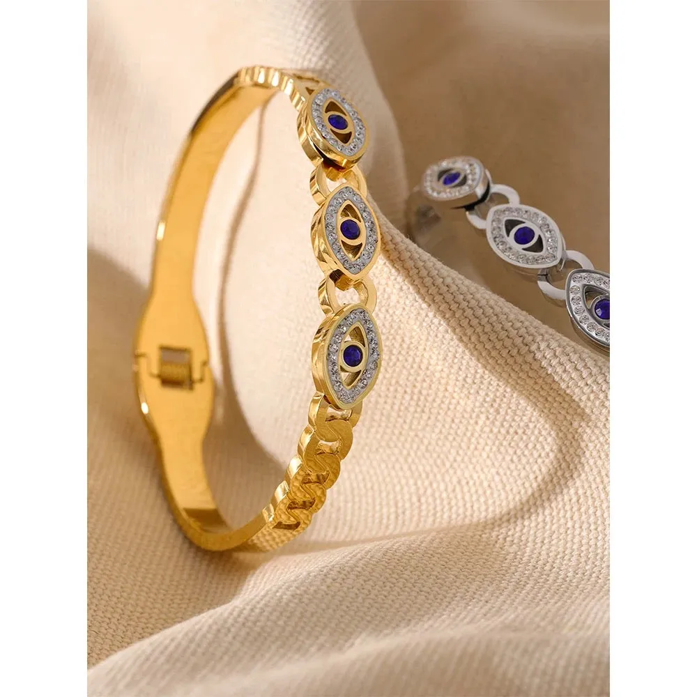 Boho & Mala Silver Cubic Zirconia Evil Eye Cuff Bracelet