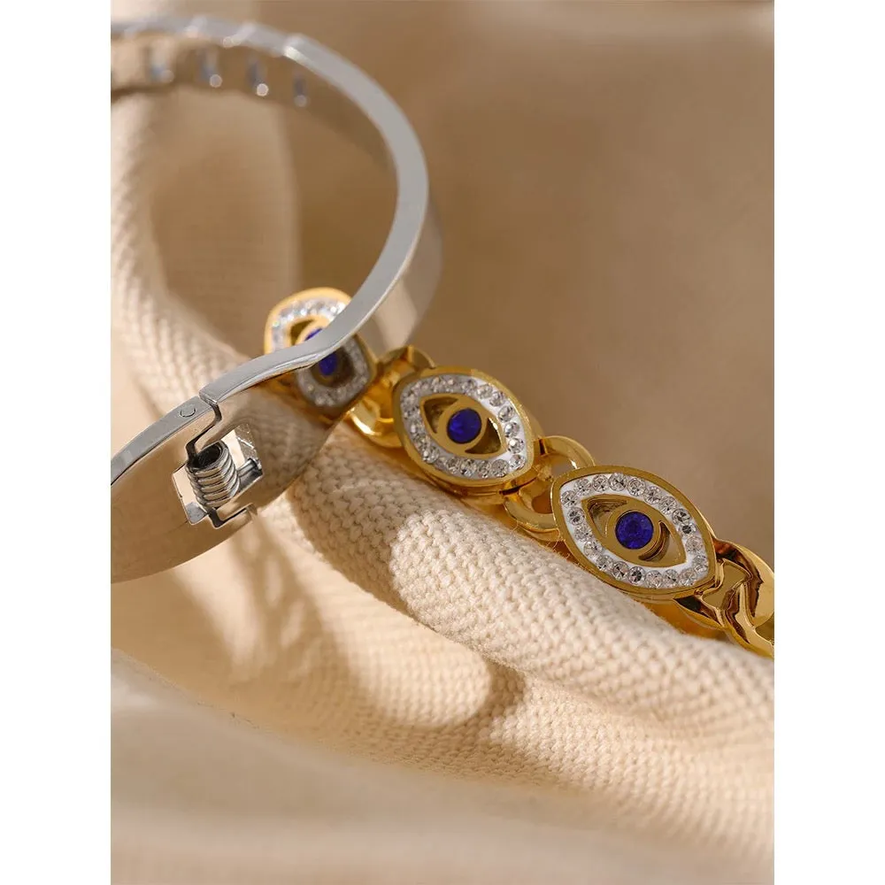 Boho & Mala Silver Cubic Zirconia Evil Eye Cuff Bracelet