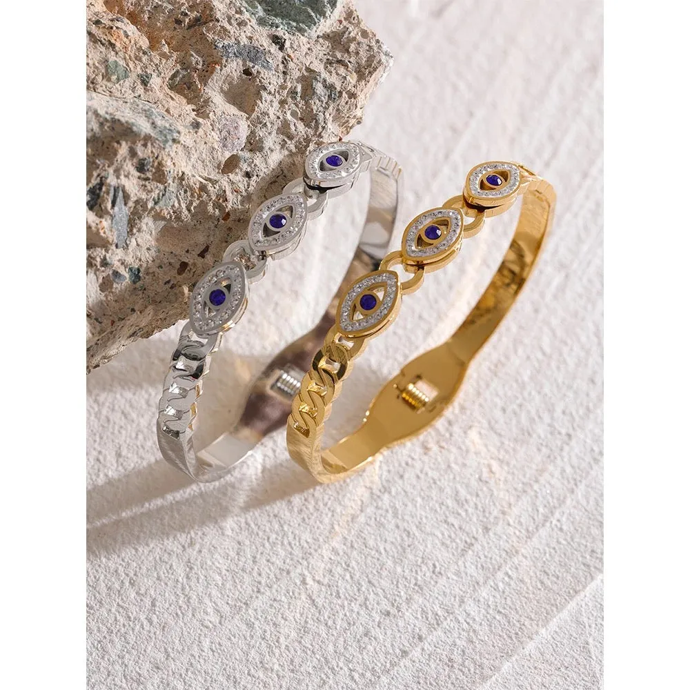 Boho & Mala Silver Cubic Zirconia Evil Eye Cuff Bracelet