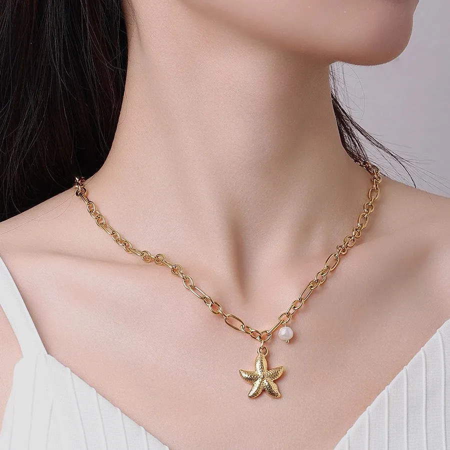 Boho & Mala Stainless Steel/18k Gold Charm Plated Pendant Necklace