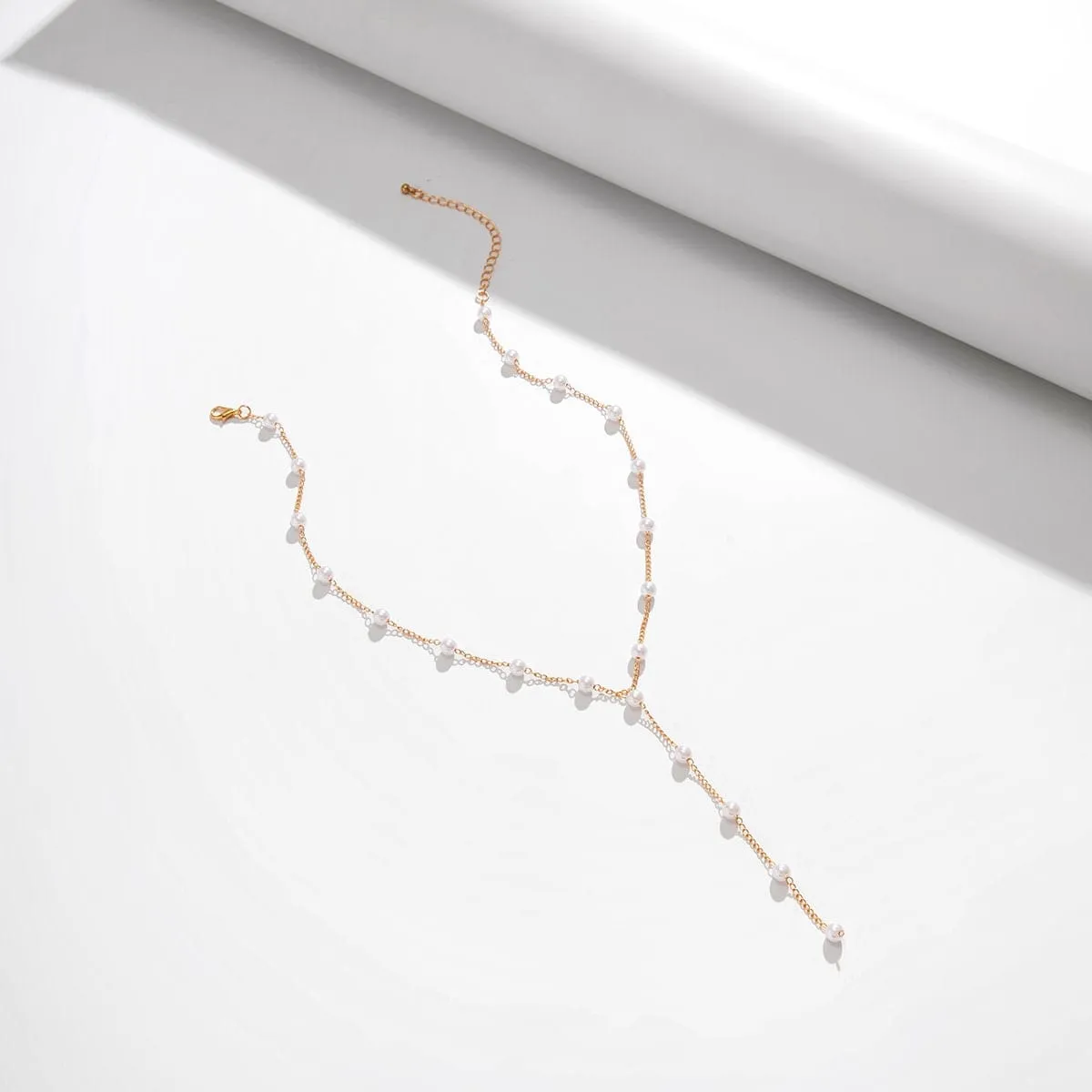 Boho Dainty Pearl Chain Y Necklace