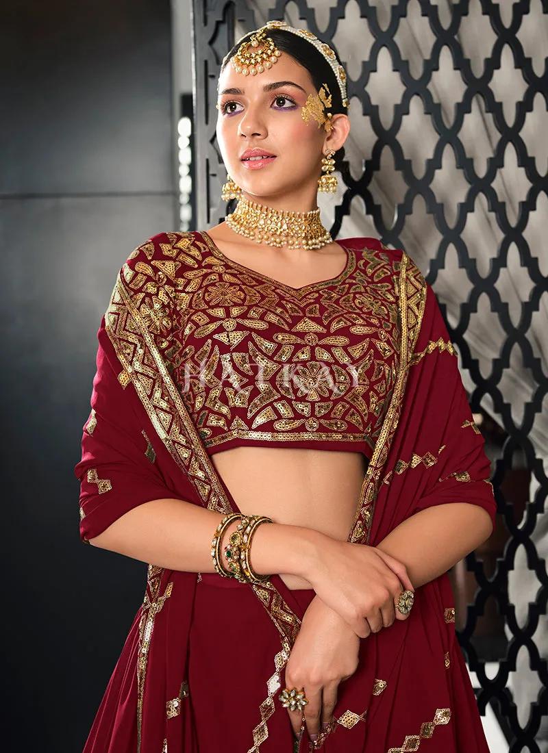 Bridal Red Sequence Embroidered Wedding Lehenga Choli And Dupatta