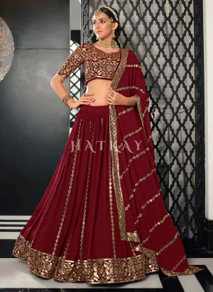 Bridal Red Sequence Embroidered Wedding Lehenga Choli And Dupatta