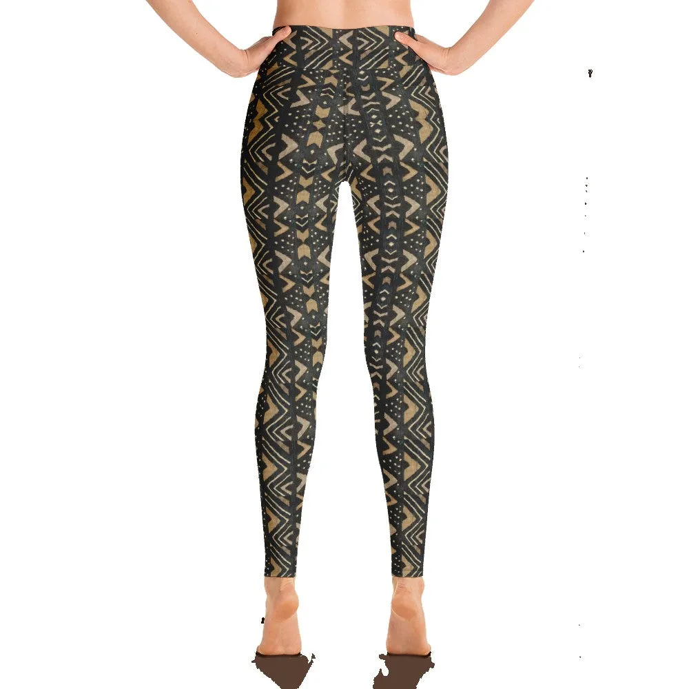 Brown Bogolan African Print Yoga Leggings
