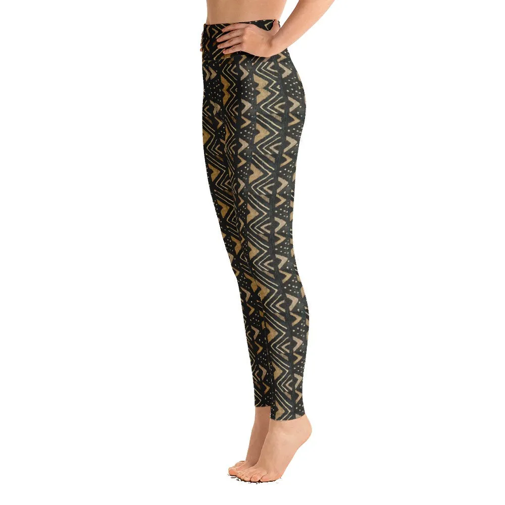 Brown Bogolan African Print Yoga Leggings