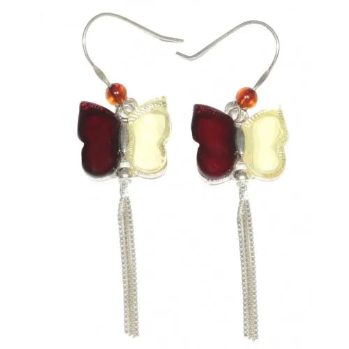 Butterfly Cherry / Lemon Amber & Sterling Silver Earrings