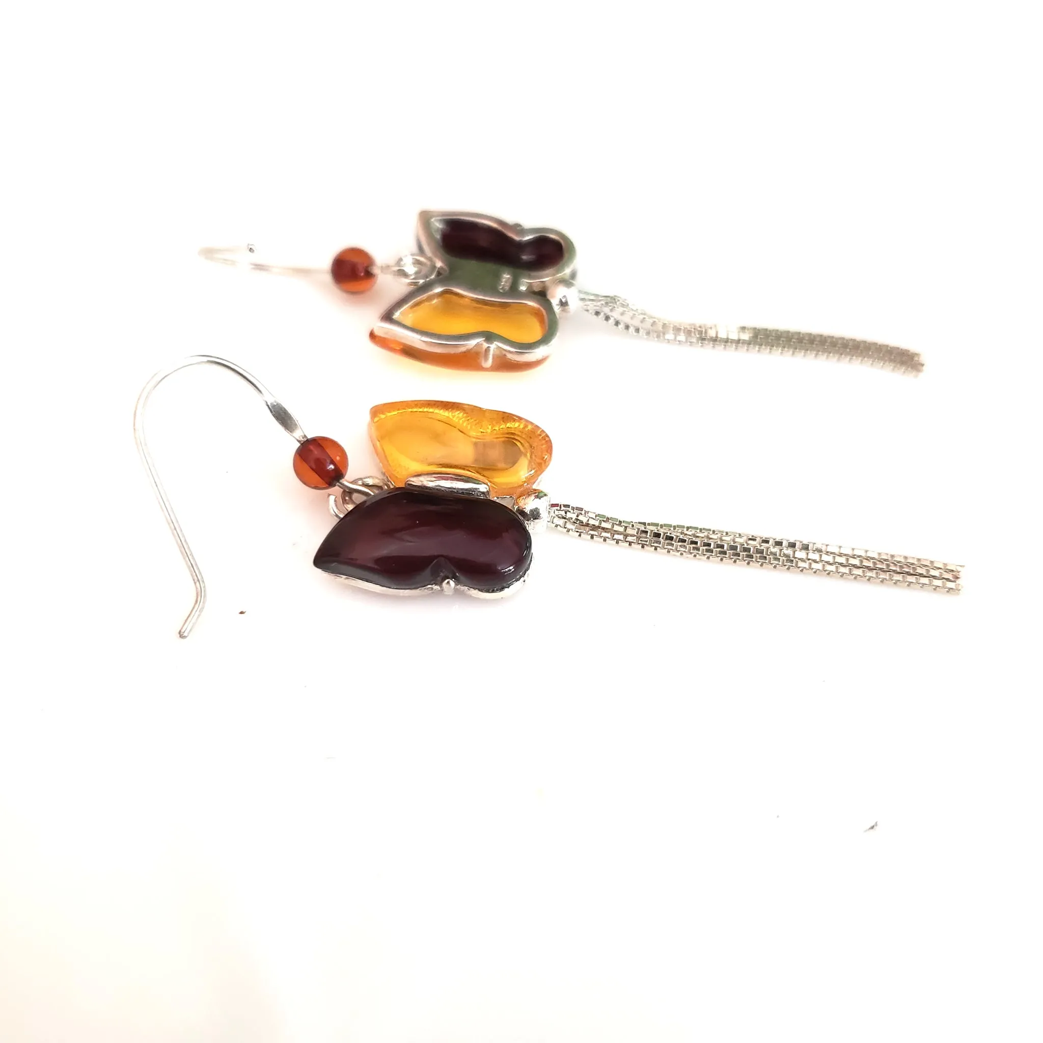 Butterfly Cherry / Lemon Amber & Sterling Silver Earrings