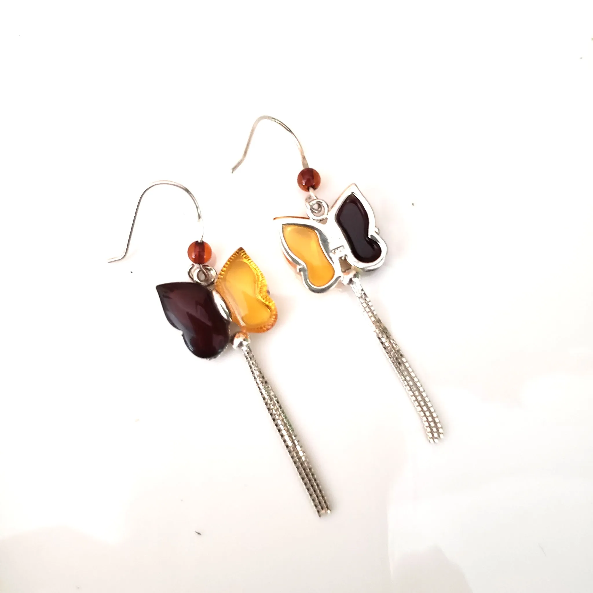 Butterfly Cherry / Lemon Amber & Sterling Silver Earrings