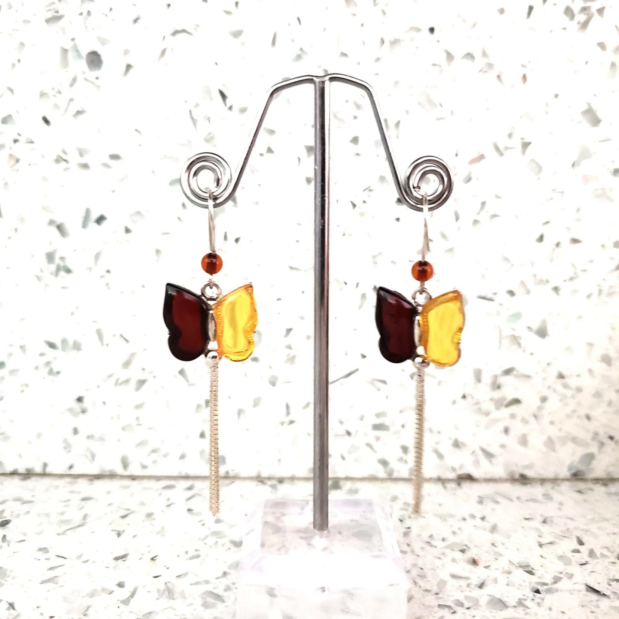 Butterfly Cherry / Lemon Amber & Sterling Silver Earrings