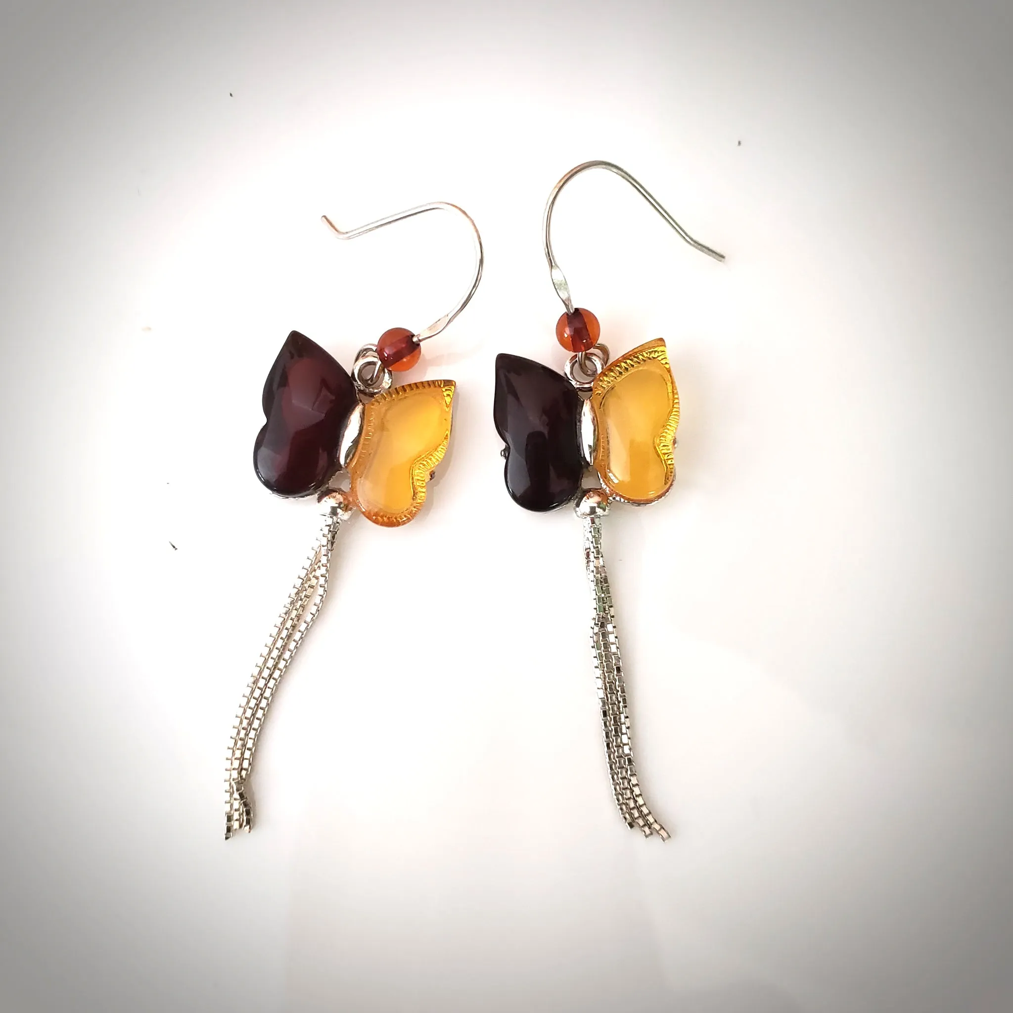 Butterfly Cherry / Lemon Amber & Sterling Silver Earrings
