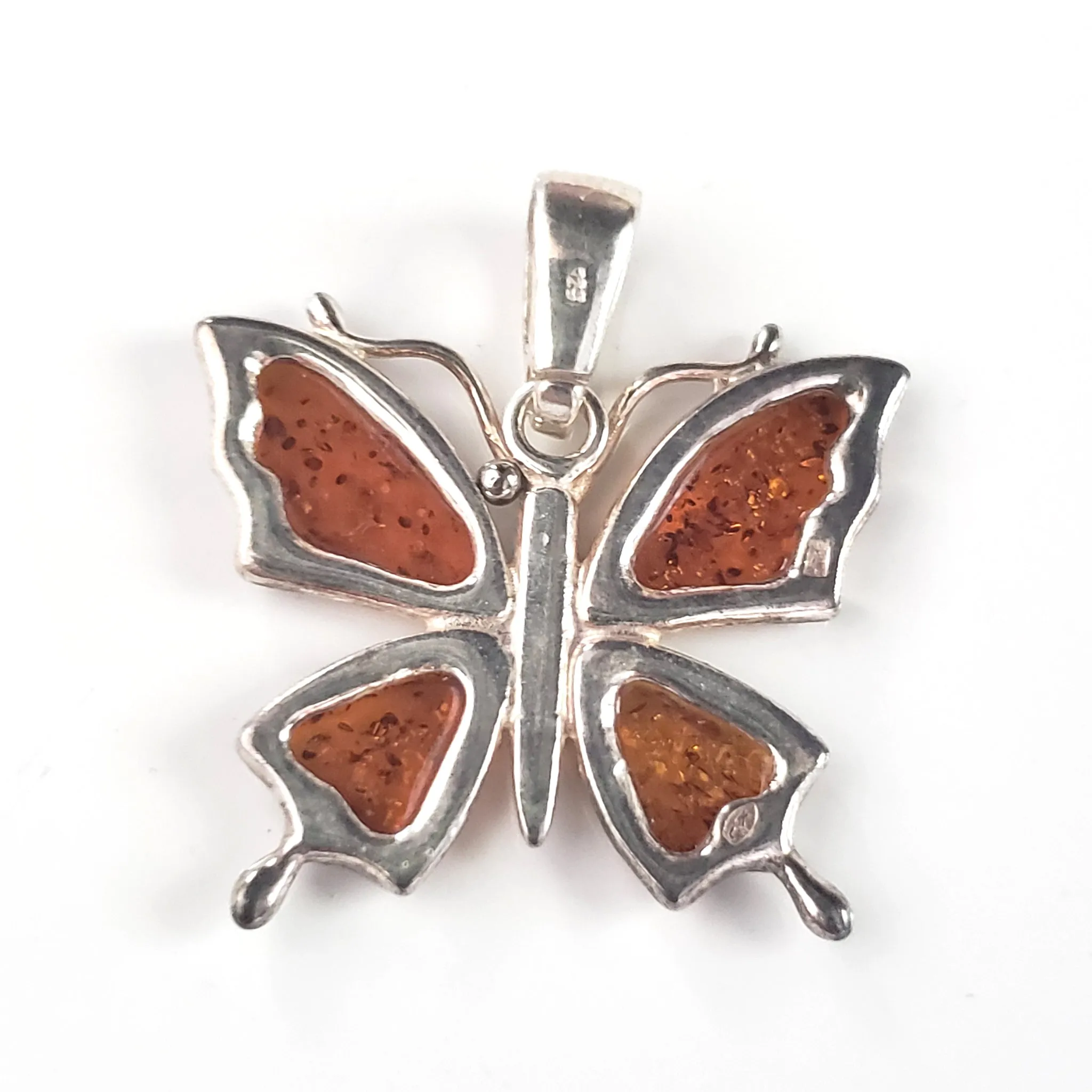 Butterfly Cognac Amber & Sterling Silver Pendant