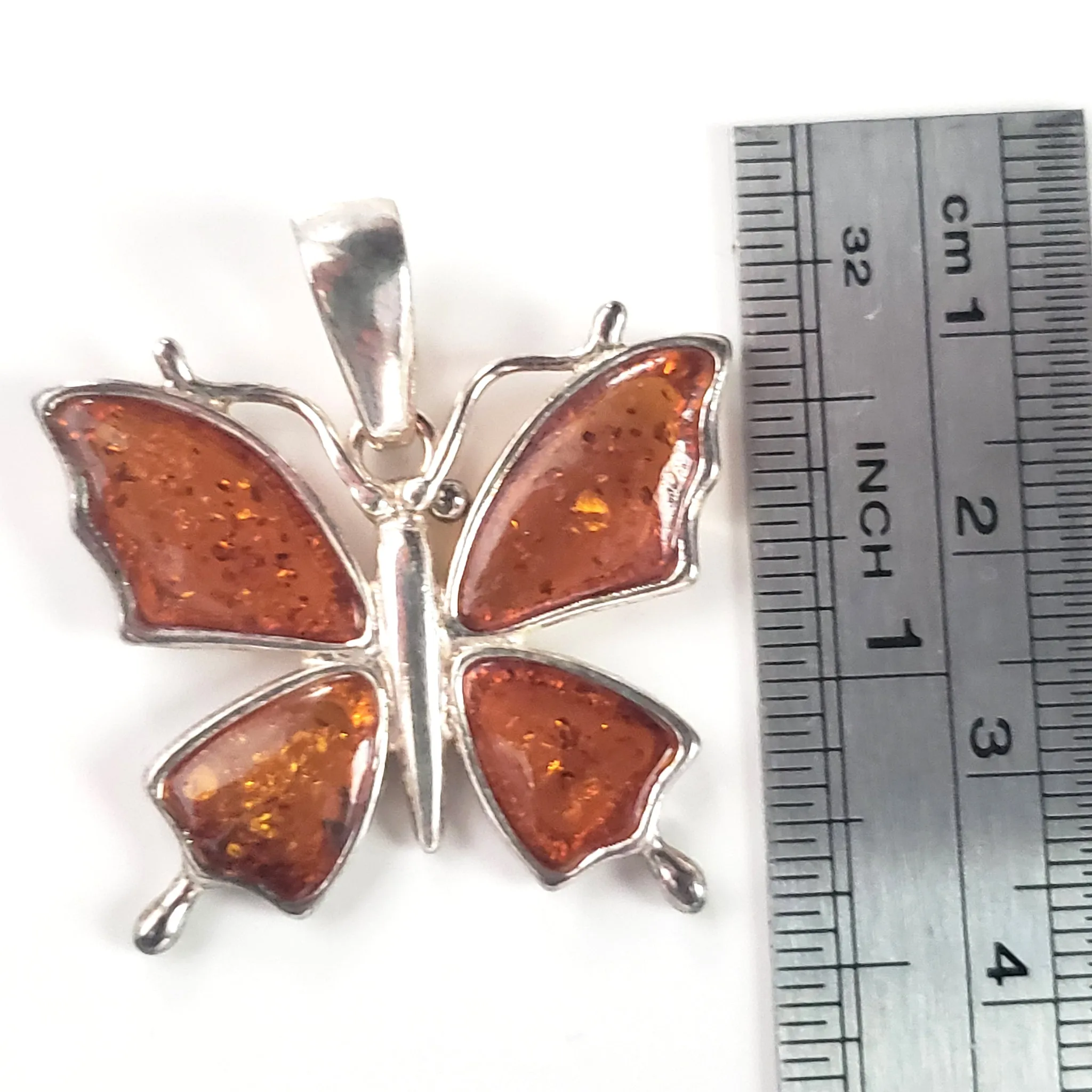 Butterfly Cognac Amber & Sterling Silver Pendant