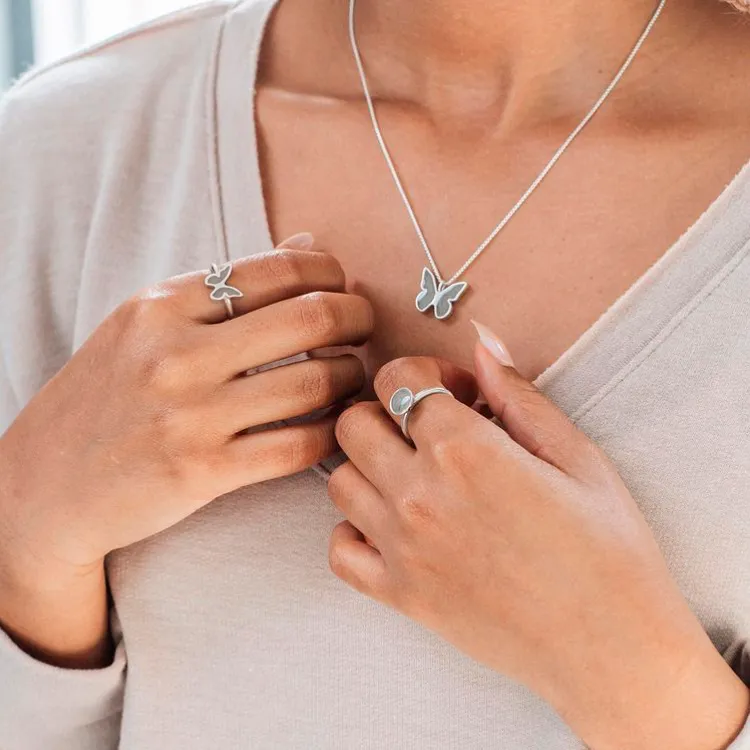 Butterfly Cremation Necklace in 14K Yellow Gold
