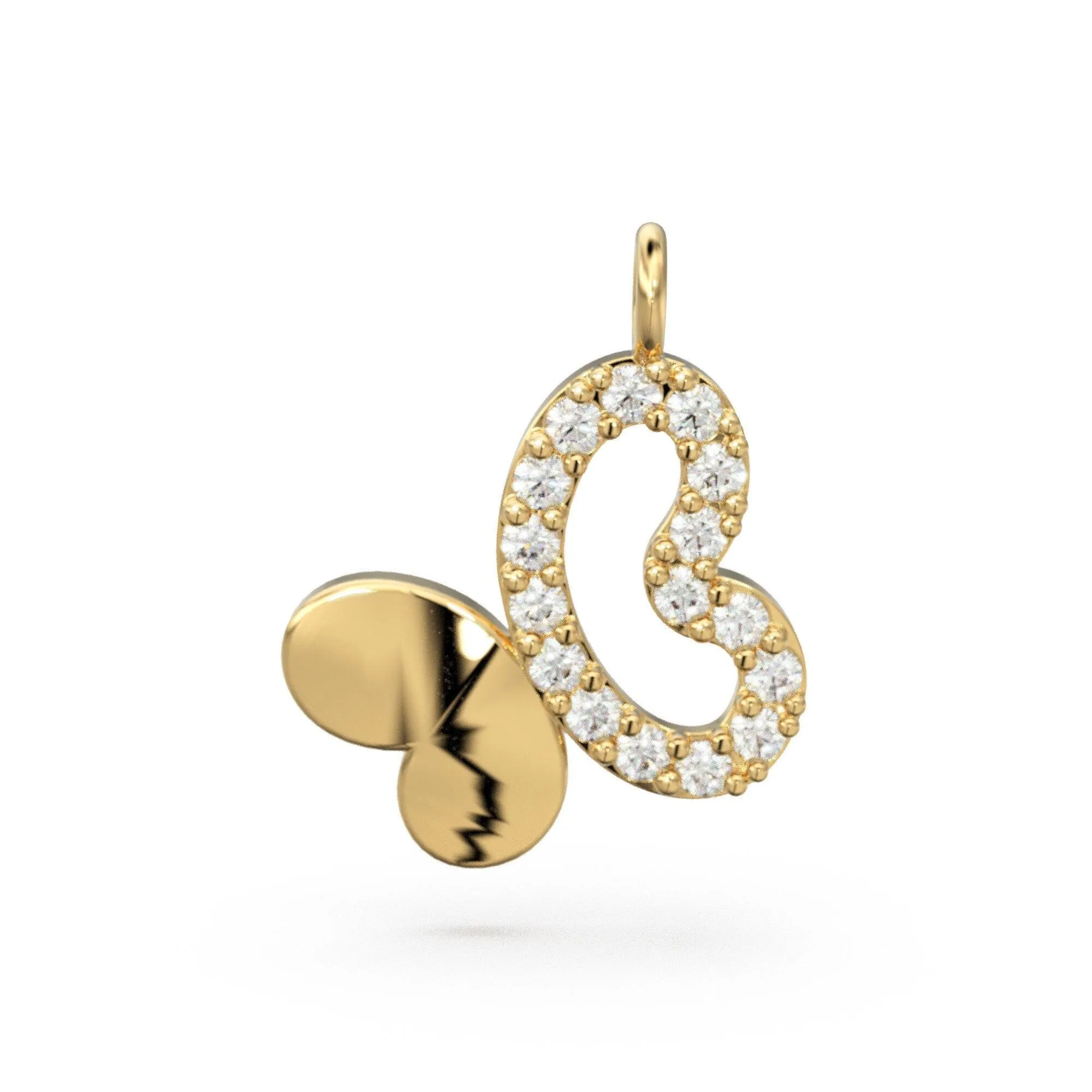 Butterfly Diamond 14k 18k Solid Gold Charm Pendant, Butterfly Charm, Gold Charm Finding, Insect Solid Gold Pendant, Nature Gold Charm