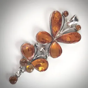Butterfly Honey Amber & Sterling Silver Long Pendant