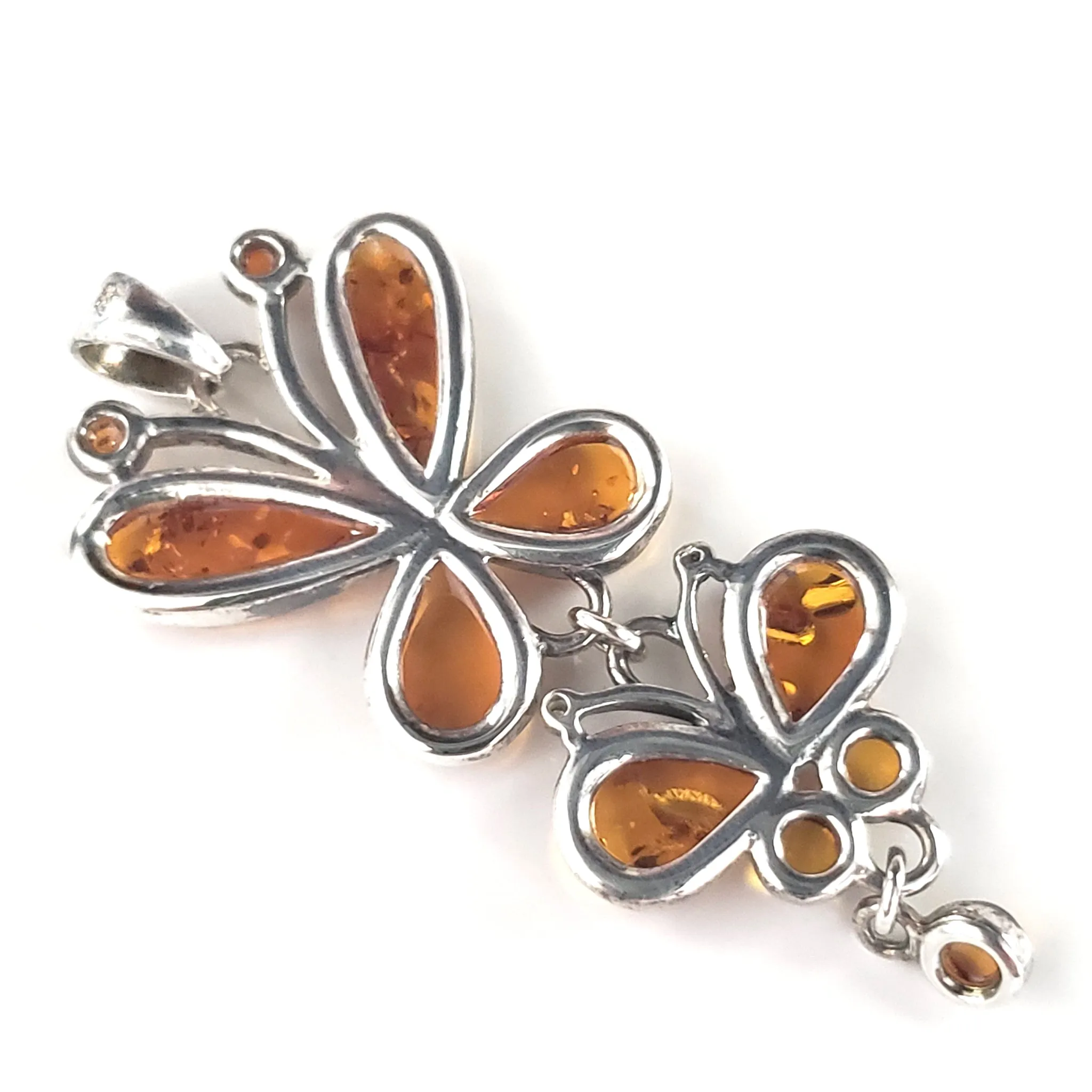 Butterfly Honey Amber & Sterling Silver Long Pendant