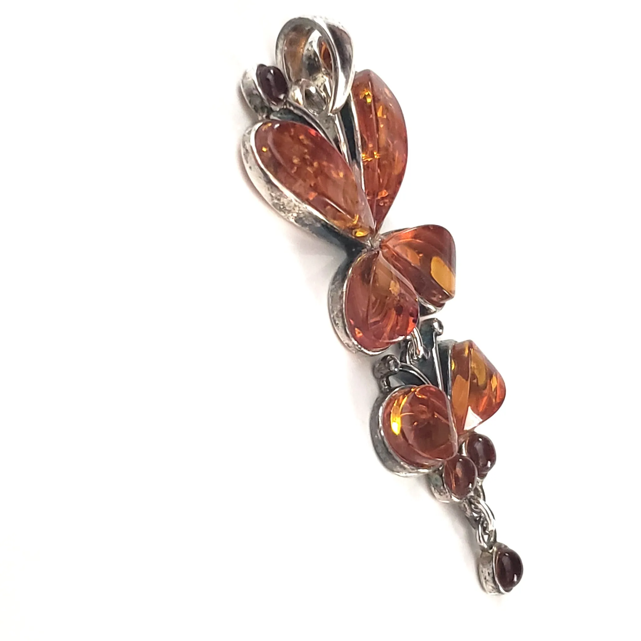 Butterfly Honey Amber & Sterling Silver Long Pendant