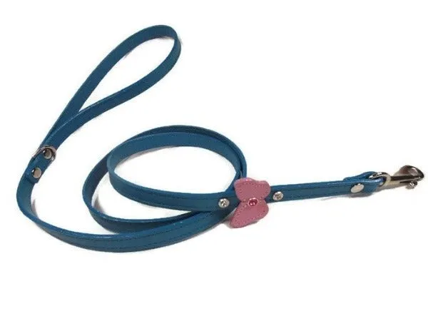 Butterfly Leather Dog Leash with Single Butterfly & Crystals on Side