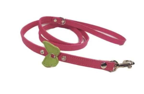 Butterfly Leather Dog Leash with Single Butterfly & Crystals on Side