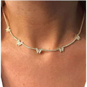 Butterfly Necklace with CZ Pave | Sterling Silver Chain | 16" 2" Extension | Plating Options