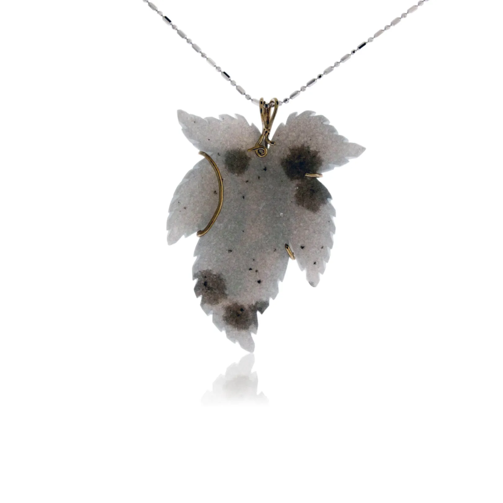 Carved Natural Dalmation Druzy Leaf Pendant
