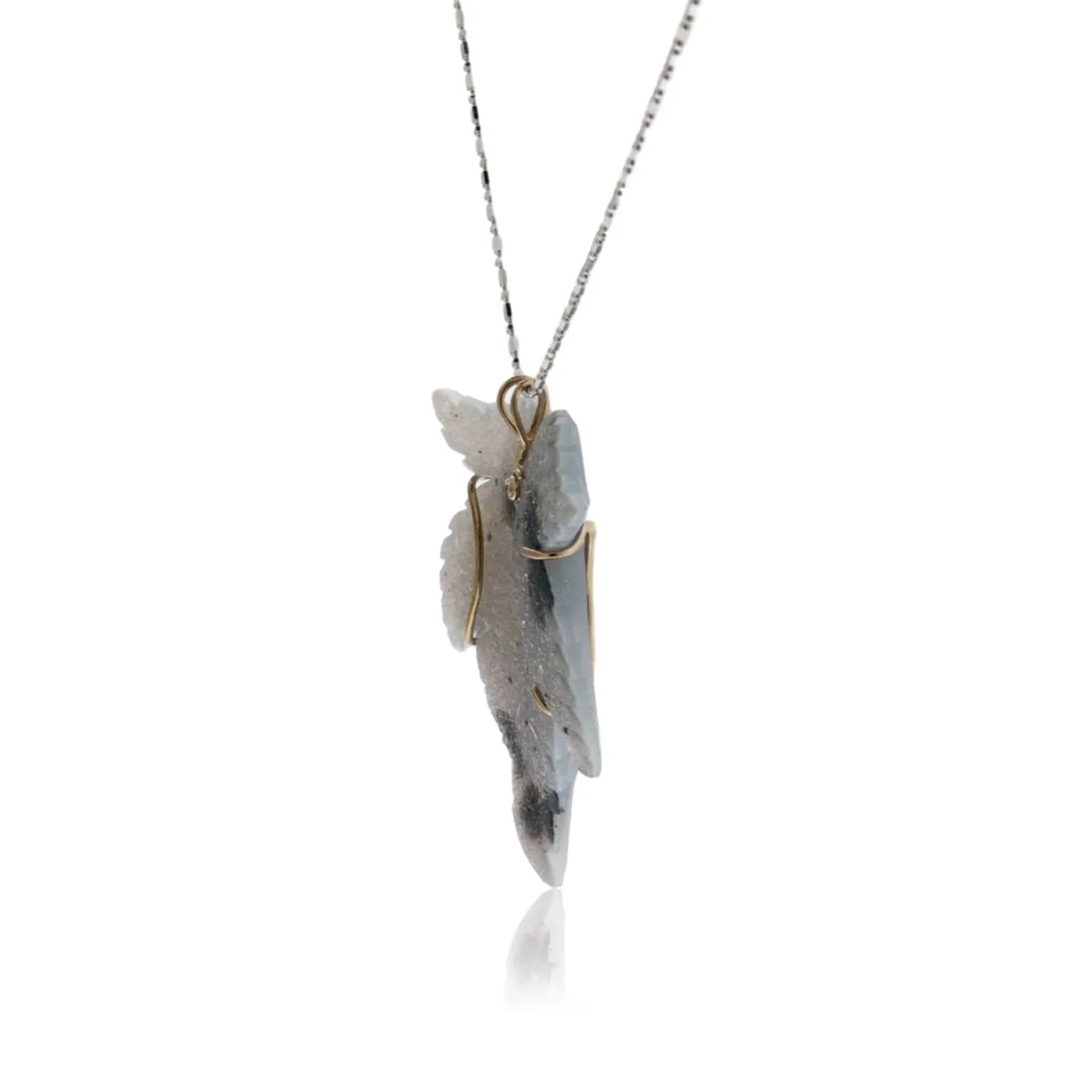 Carved Natural Dalmation Druzy Leaf Pendant