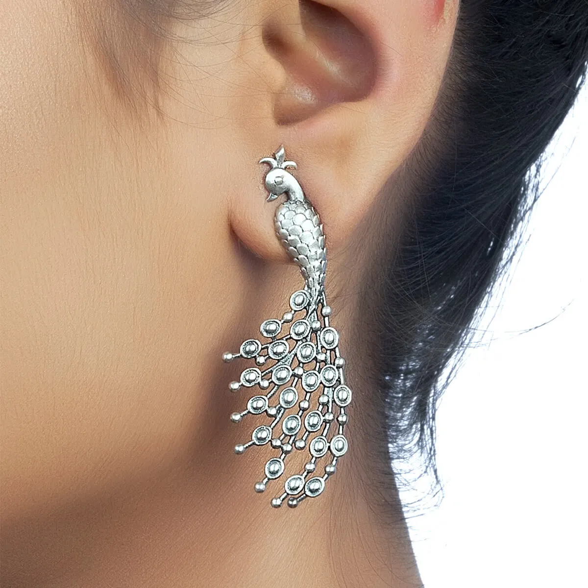 Celebration Of Peacock Silver Earrings