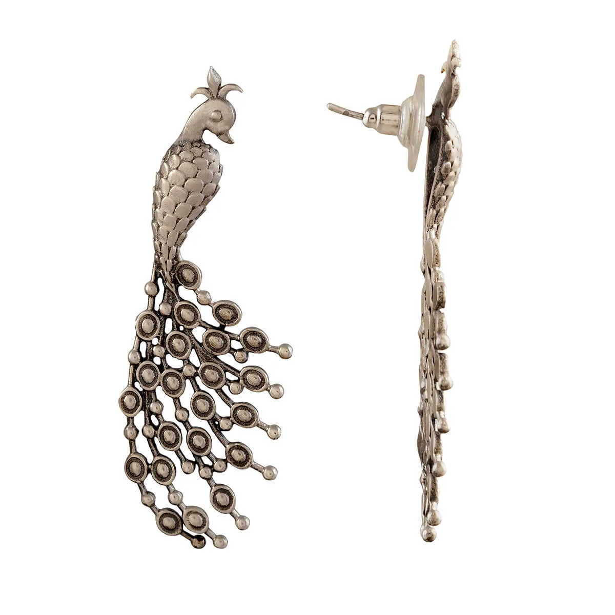 Celebration Of Peacock Silver Earrings