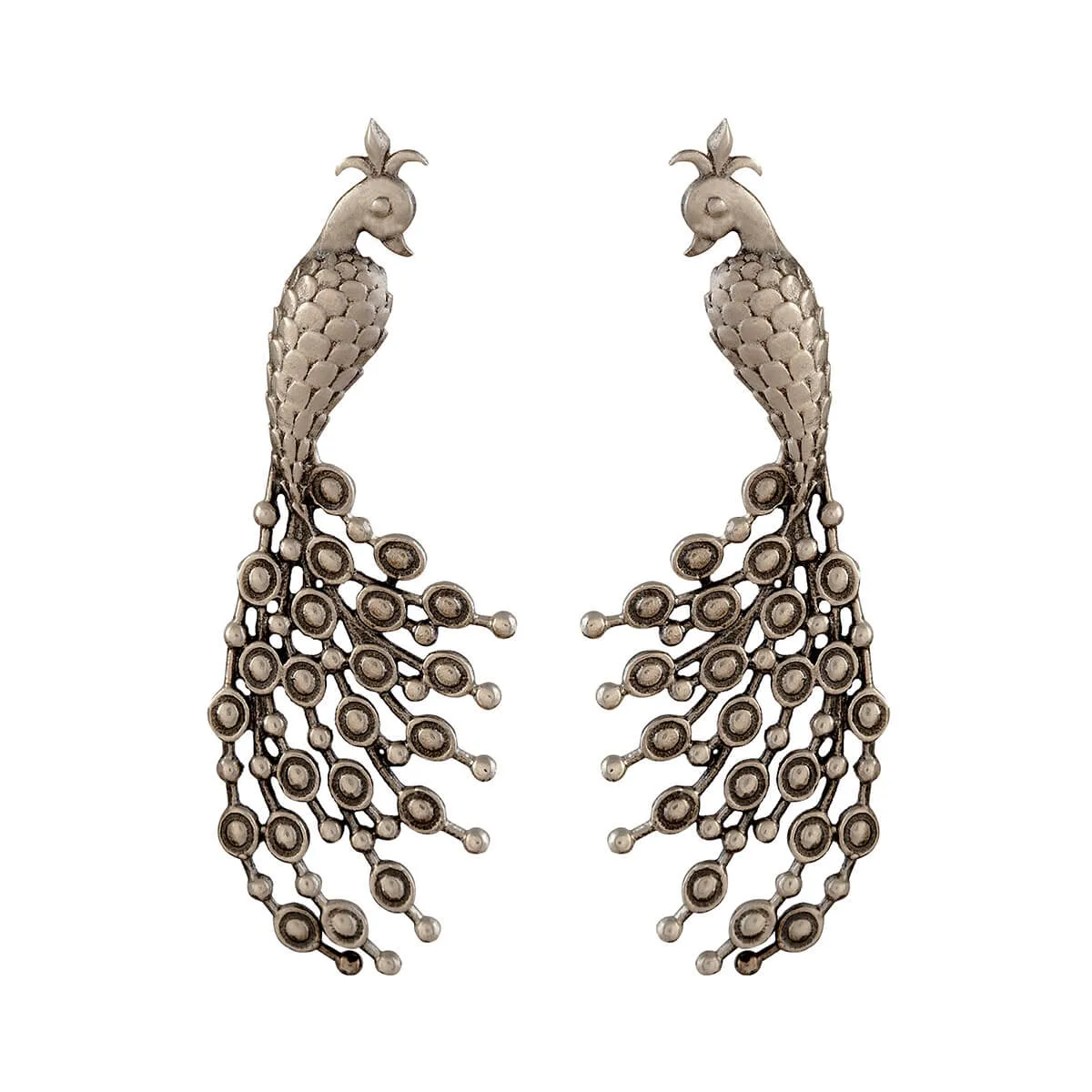 Celebration Of Peacock Silver Earrings