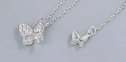Children's Necklaces:  14k Gold over Sterling Silver Micropaved CZ Butterfly Necklaces with Gift Box