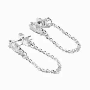Claire's Teardrop Cubic Zirconia -tone Chain Stud Earrings | Silver