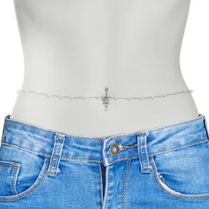Clear CZ Gem Glam Butterfly Faux Pearl Dangle Belly Ring Belly Chain