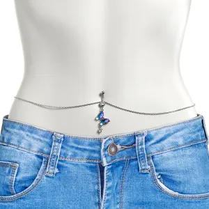 Clear Vitrail Gem Butterfly Beauty Dangle Belly Ring Belly Chain