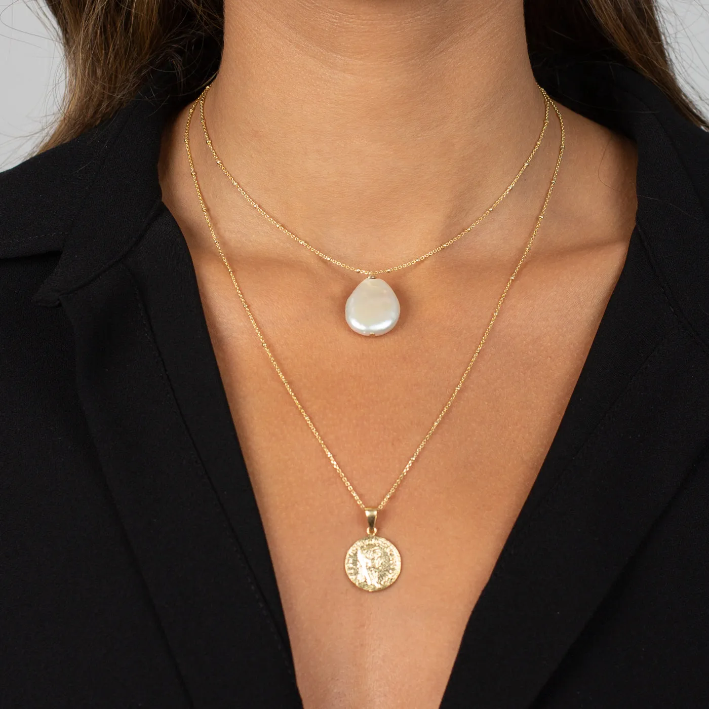 Coin and Pearl Necklace Combo Set