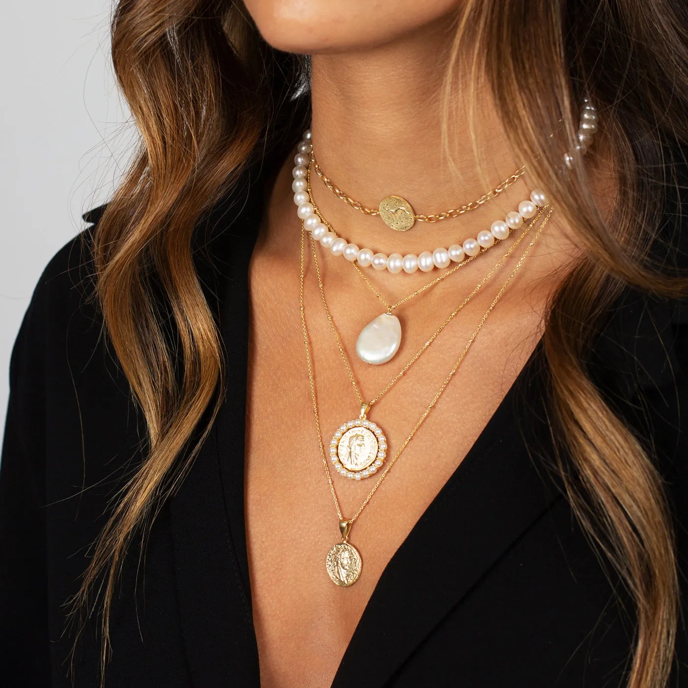 Coin and Pearl Necklace Combo Set
