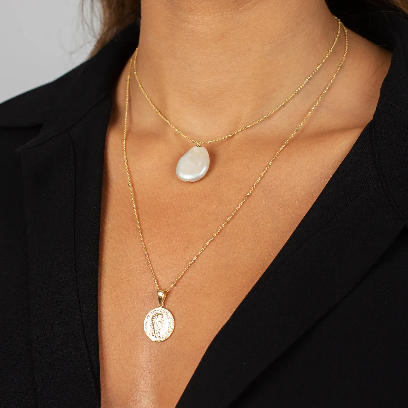 Coin and Pearl Necklace Combo Set