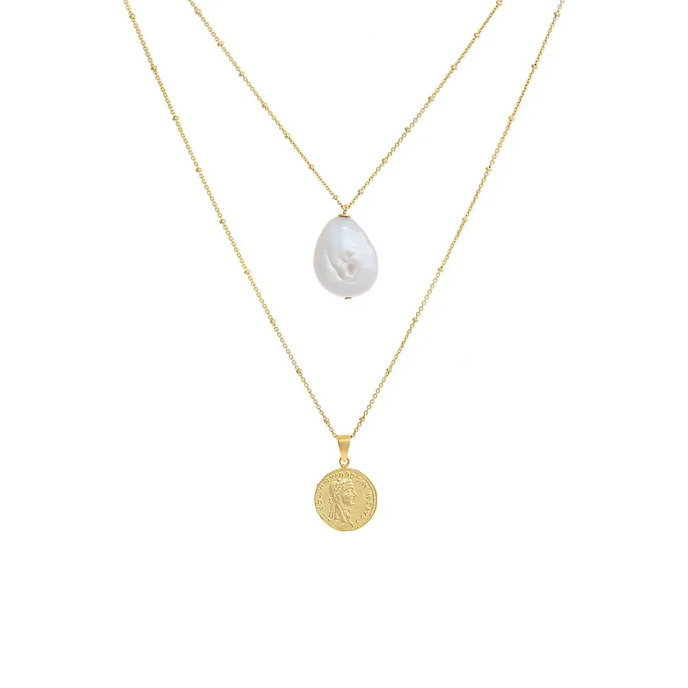 Coin and Pearl Necklace Combo Set