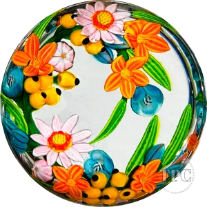 Colin Richardson 2022 Glass Art Paperweight Flamework Floral & Berry Crescent Bouquet "Asters in the House of Orange"