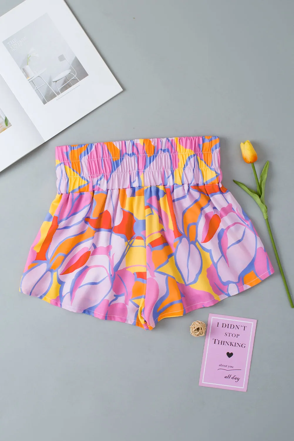 Collie Contrast Print Elastic Waist High Waist Shorts