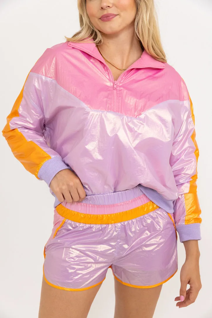 Colorblock Retro Smock Waist Track Short