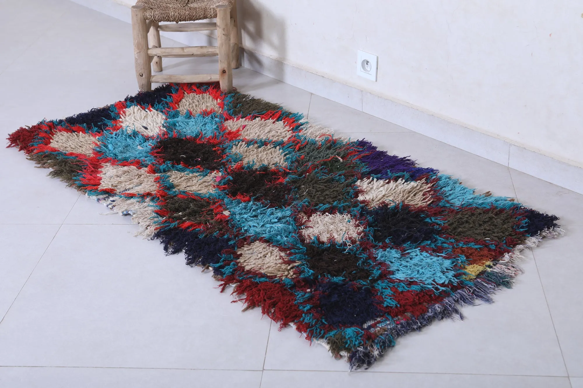 Colorful Moroccan Rug - Handwoven 2.3ft x 5.1ft | Bold Tribal Design