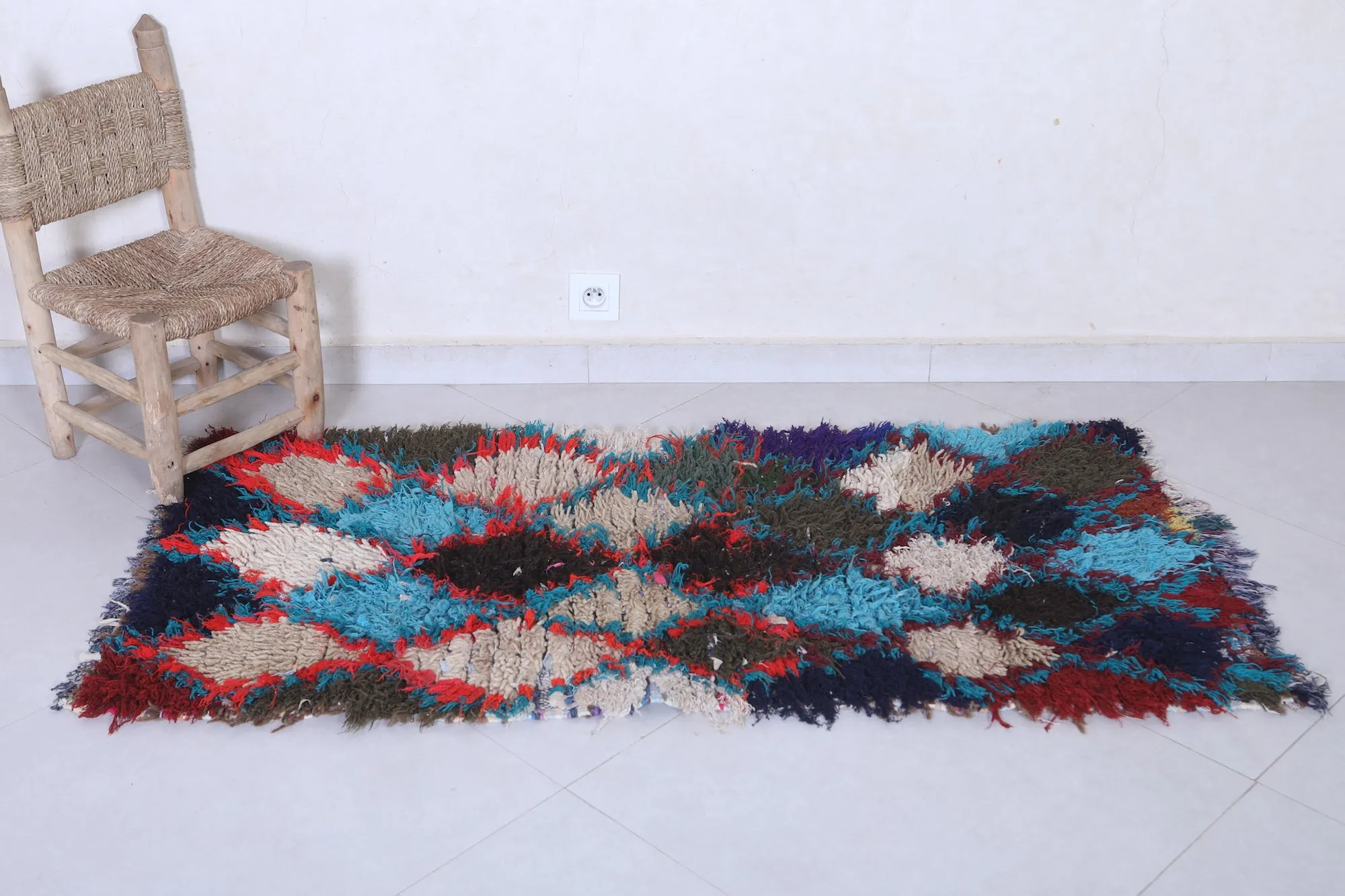 Colorful Moroccan Rug - Handwoven 2.3ft x 5.1ft | Bold Tribal Design