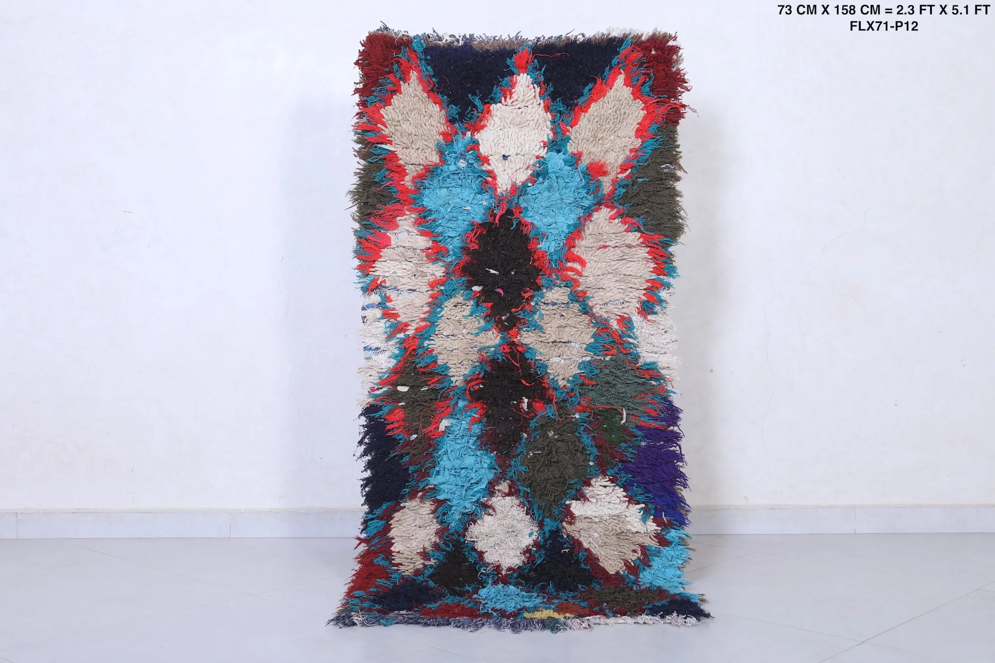 Colorful Moroccan Rug - Handwoven 2.3ft x 5.1ft | Bold Tribal Design