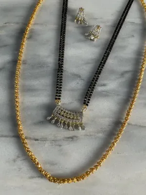 Combo Offer (Set of 2) Long Mangalsutra Designs Gold Plated AD Pendant with Earrings & Gold Necklace Chain