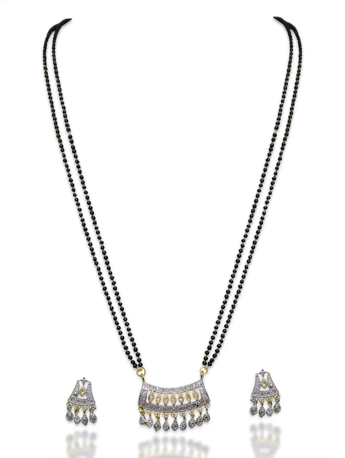 Combo Offer (Set of 2) Long Mangalsutra Designs Gold Plated AD Pendant with Earrings & Gold Necklace Chain