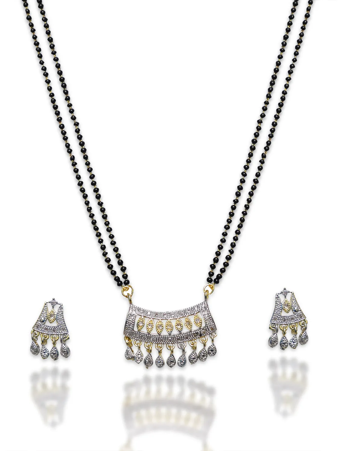 Combo Offer (Set of 2) Long Mangalsutra Designs Gold Plated AD Pendant with Earrings & Gold Necklace Chain